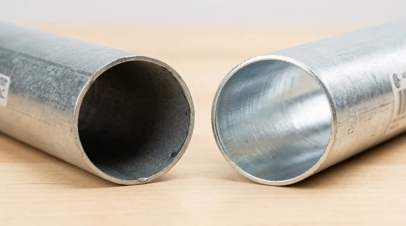 Class 3 vs Class 4 steel conduits comparison showing cross sections with different interior coatings and wall thicknesses
