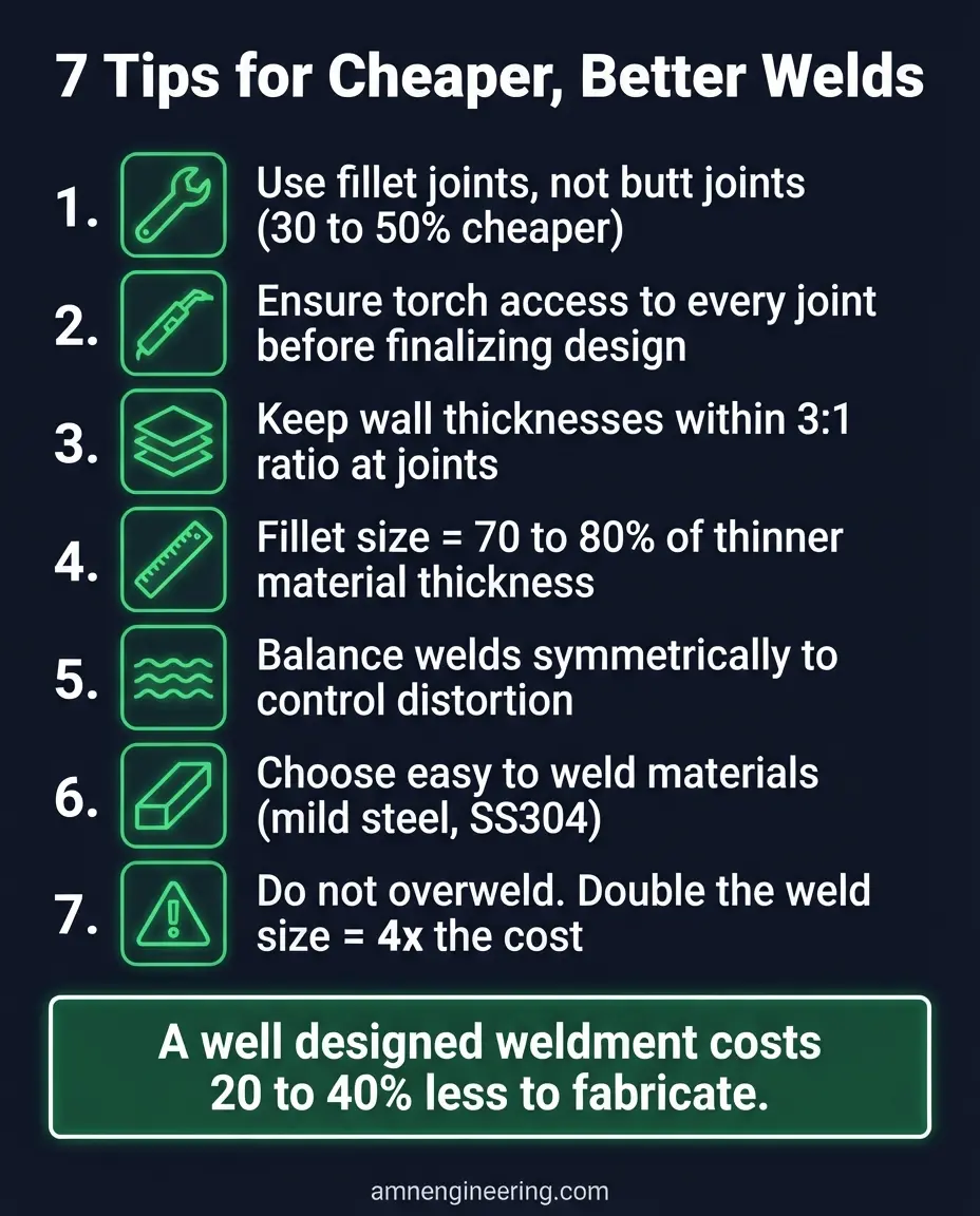 Summary of 7 design for weldability tips that reduce fabrication cost